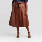 Women's Plus Size Faux Leather Circle Midi Skirt - Who What Wear Brown