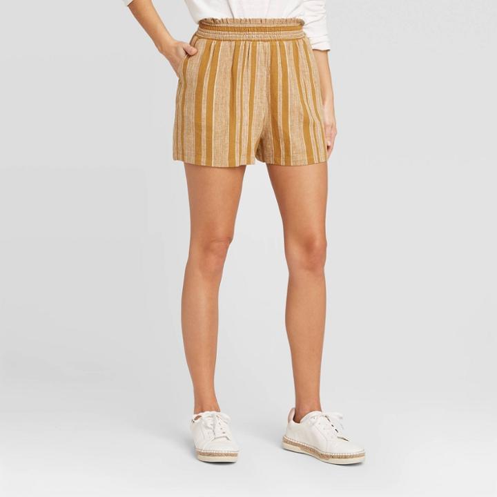 Women's Striped High-rise Pull On Shorts - Universal Thread Yellow
