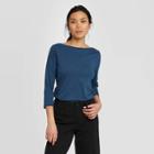 Women's Slim Fit Long Sleeve Boat Neck T-shirt - A New Day Blue S, Women's,