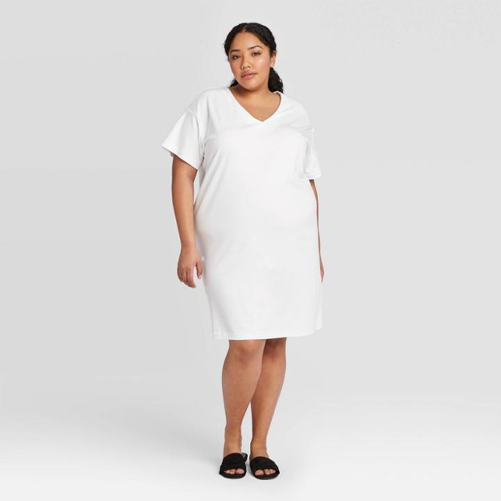Women's Plus Size Short Sleeve Essential T-shirt Dress - Prologue White 1x, Women's,