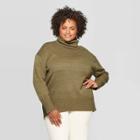 Women's Plus Size Long Sleeve Turtleneck Tunic Sweater - A New Day Olive Heather X, Women's, Green Grey