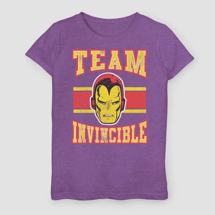 Girls' Marvel Iron Man Team Invincible Short Sleeve T-shirt - Purple