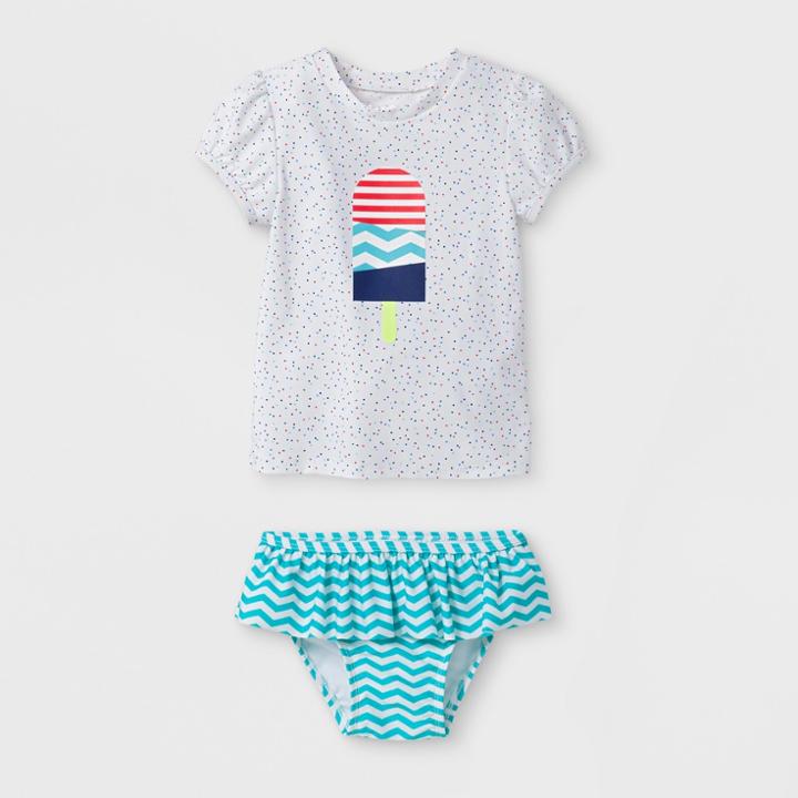 Toddler Girls' Short Sleeve Ice Cream Cone Rash Guard Set - Cat & Jack White