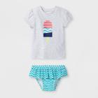 Toddler Girls' Short Sleeve Ice Cream Cone Rash Guard Set - Cat & Jack White