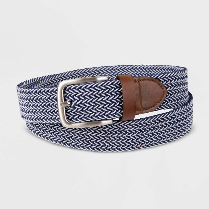Men's Stretch Web Belt - Goodfellow & Co Navy/white M, Men's, Size: Medium,