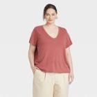 Women's Plus Size Short Sleeve V-neck T-shirt - A New Day Red