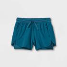 Girls' Double Layered Run Shorts 3 - All In Motion Teal Green