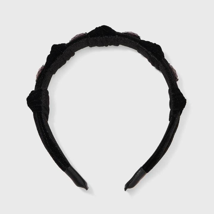Velvet And Rhinestone Knotted Headband - A New Day Black
