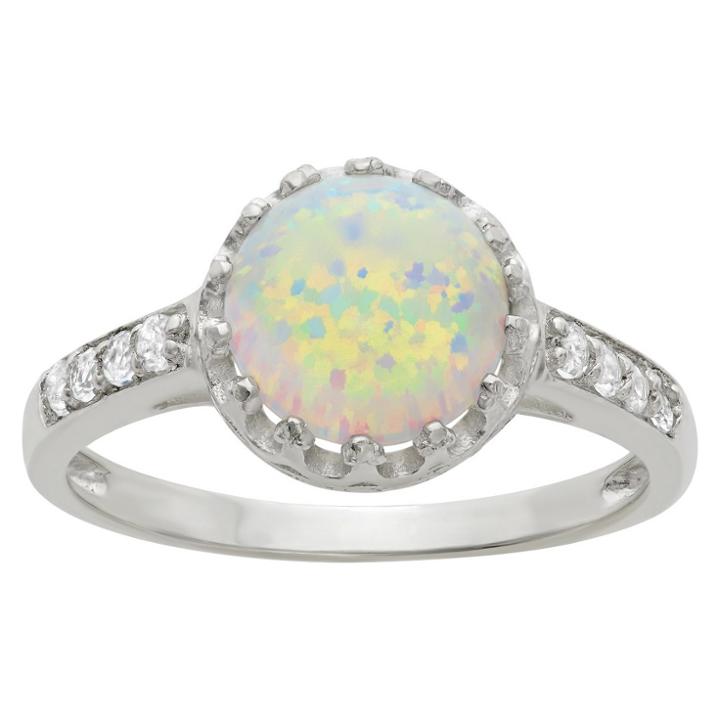 2 Tcw Tiara Round-cut Opal Crown Ring In Sterling