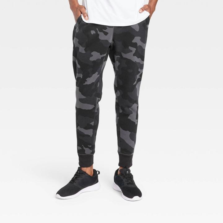 Men's Cotton Fleece Joggers - All In Motion Black Camo Print