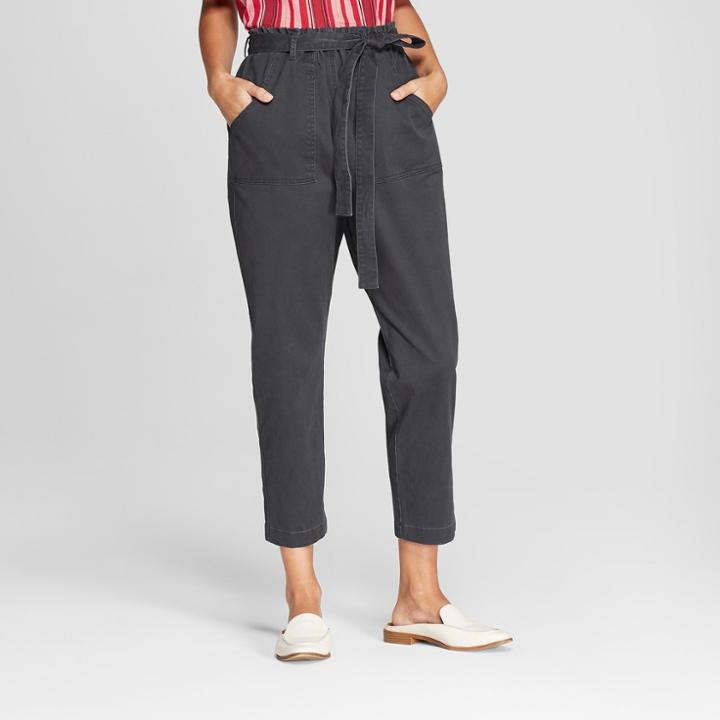 Women's Tie Waist Pants - Universal Thread Washed Black
