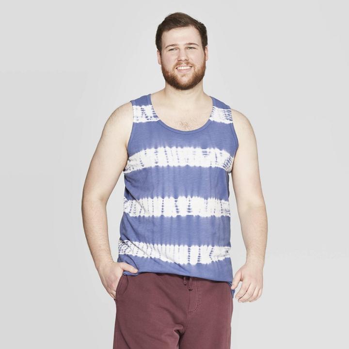 Men's Big & Tall Striped Novelty Scoop Tank - Goodfellow & Co White