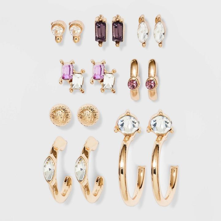 Cubic Zirconia Hoop Earring Set 8pc - A New Day Gold