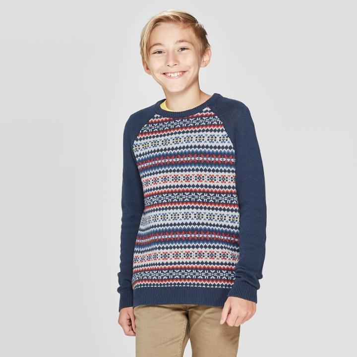 Boys' Long Sleeve Pullover Sweater - Cat & Jack Navy S, Boy's, Size:
