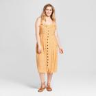 Women's Plus Size Floral Print Button Front Midi Sundress- Xhilaration Yellow