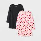 Girls' 2pk Adaptive Valentine's Day Long Sleeve Dress - Cat & Jack Light Pink/black