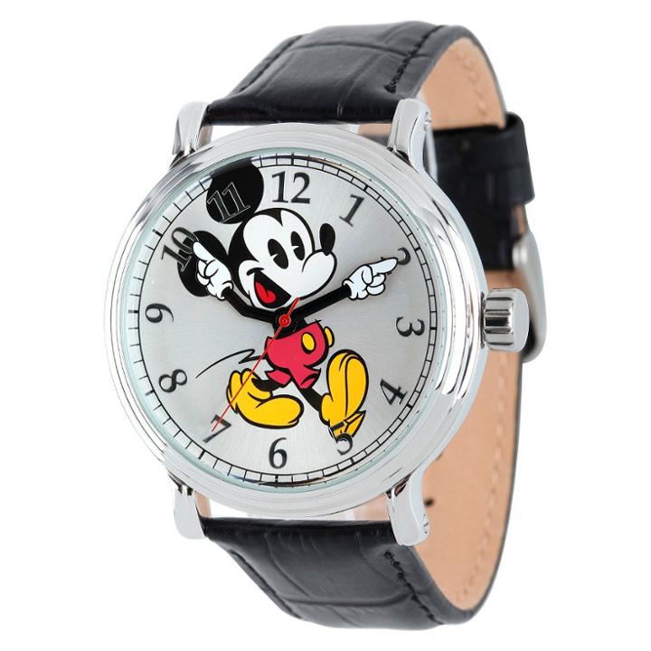 Men's Disney Mickey Mouse Shinny Silver Vintage Articulating Watch With Alloy Case - Black