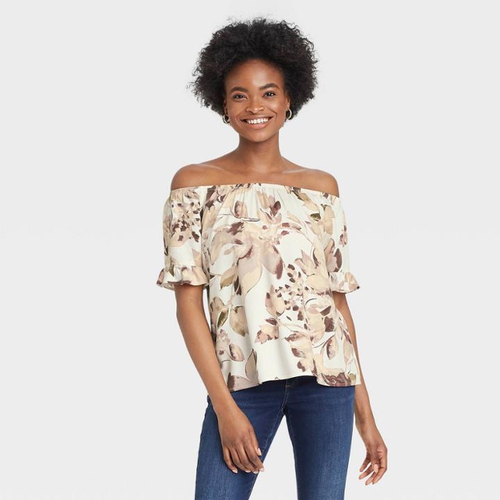 Women's Short Sleeve Off The Shoulder Top - Knox Rose Ivory Floral
