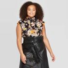 Women's Plus Size Floral Print Short Sleeve High Neck Back Button Blouse - Who What Wear Black 3x, Women's,