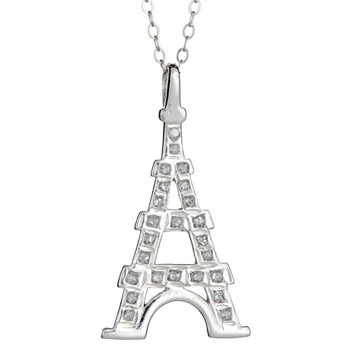 Target Sterling Silver Eiffel Tower Necklace With Diamond Accents - White, Women's