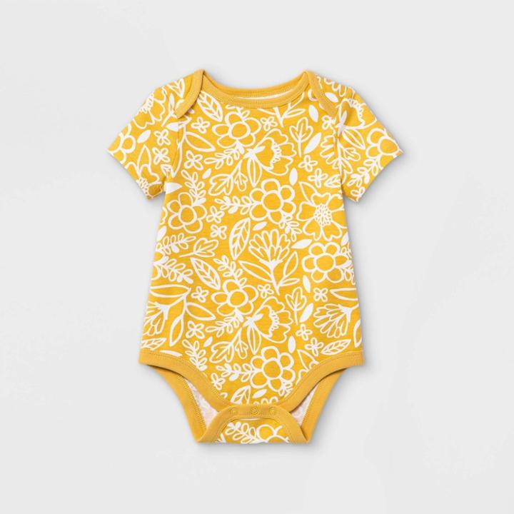 Baby Girls' Floral Short Sleeve Bodysuit - Cat & Jack Yellow