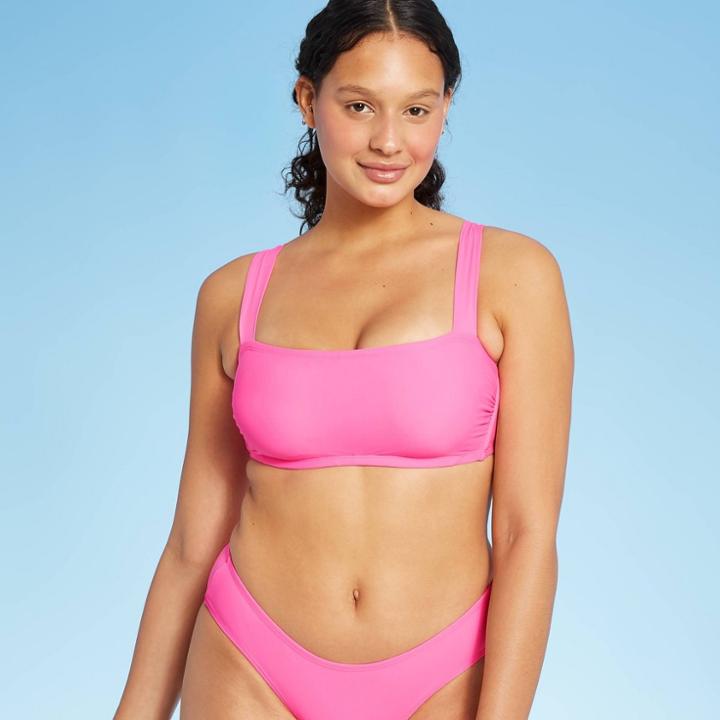 Juniors' Square Neck Bralette Bikini Top - Xhilaration Pink D/dd Cup