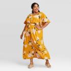 Women's Plus Size Floral Print Flutter Elbow Sleeve Dress - Ava & Viv Gold X
