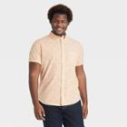 Men's Tall Palm Print Standard Fit Stretch Poplin Short Sleeve Button-down Shirt - Goodfellow & Co Yellow