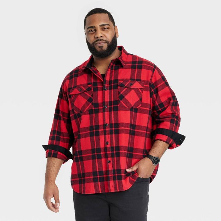 Men's Big & Tall Heavyweight Flannel Button-down Shirt - Goodfellow & Co Red
