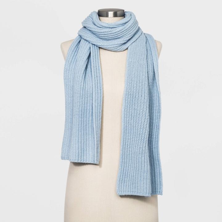 Women's Shaker Stitch Knit Scarf - A New Day Blue One Size, Glowing Blue