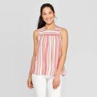 Women's Striped Sleeveless Scoop Neck Tank Top With Smocking - Knox Rose Pink