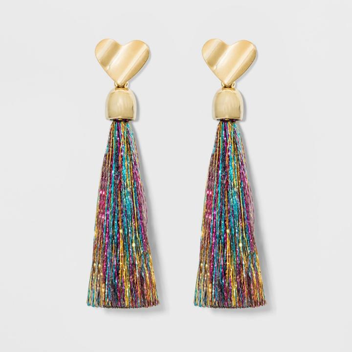 Tassel Drop With Heart Post Earrings - Wild Fable,