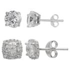Distributed By Target Women's Set Of Stud And Button Earrings With Cubic Zirconia In Sterling Silver - Silver/clear