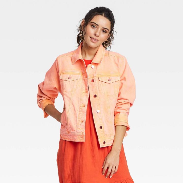 Women's Long Sleeve Denim Jacket - Universal Thread Orange
