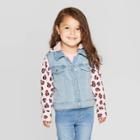 Toddler Girls' Hooded Animal Print Denim Jacket - Cat & Jack Blue/pink 12m, Toddler Girl's