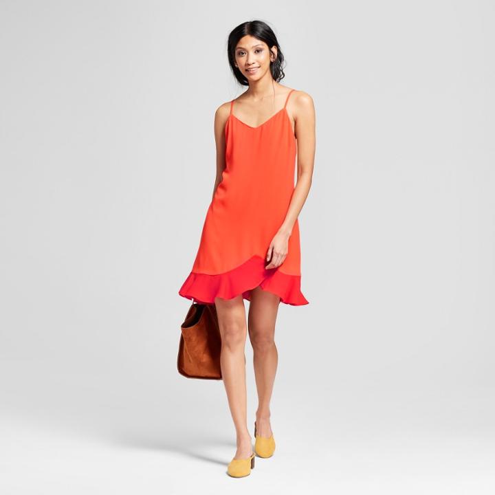 Eclair Women's Spaghetti Strap Dress With Ruffle Flare - Clair Orange