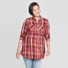 Maternity Plaid Long Sleeve Collared Popover Tunic - Isabel Maternity By Ingrid & Isabel Rose S, Women's, Red