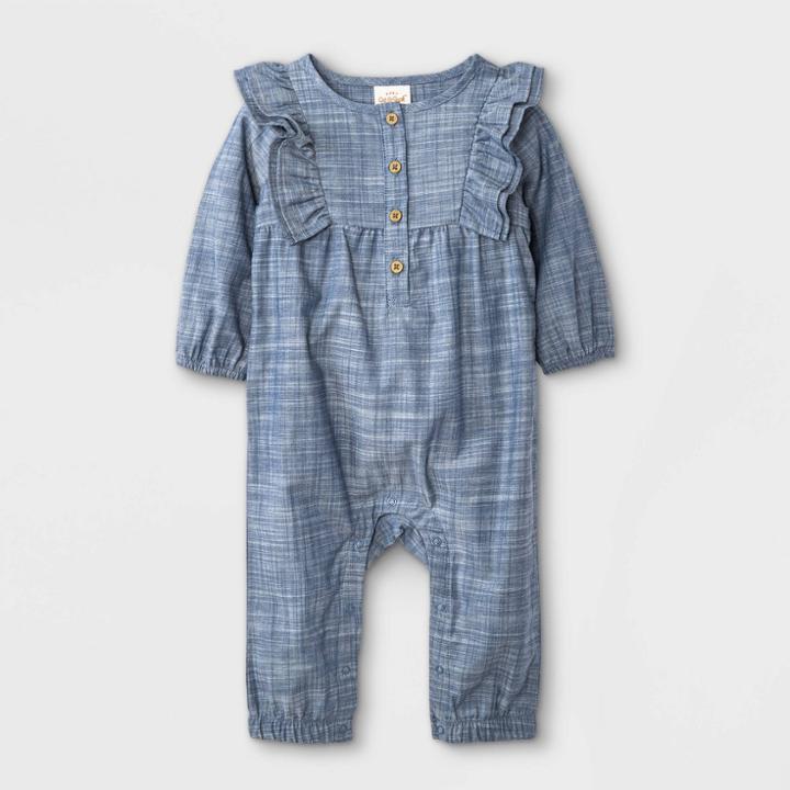 Baby Girls' Denim Long Sleeve Romper - Cat & Jack Blue