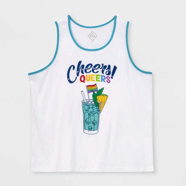 Well Worn Pride Gender Inclusive Adult Extended Size Cheers Queers Graphic Tank Top - White 1xb, Adult Unisex