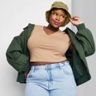 Women's Short Sleeve V-neck Cropped T-shirt - Wild Fable Camel