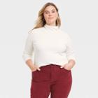 Women's Plus Size Long Sleeve Waffle Knit Mock Turtleneck Slim Fit T-shirt - Universal Thread Cream