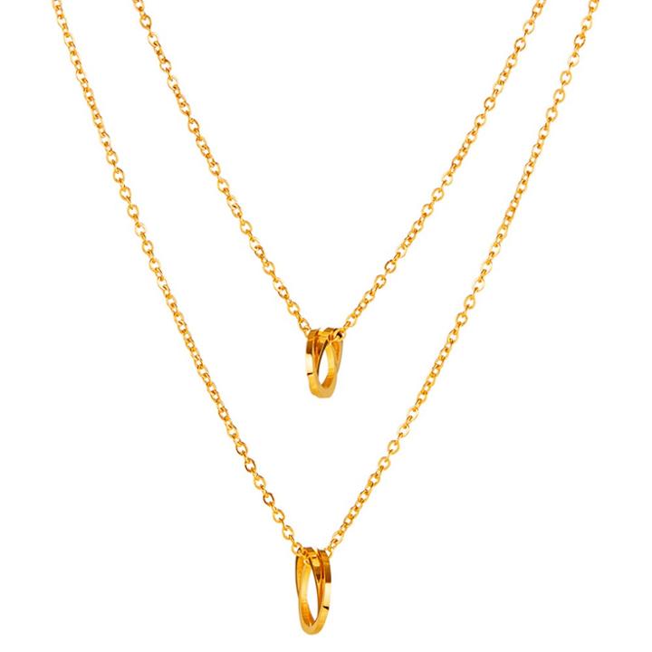 Elya Circle Dual Layered Chain Necklace - Gold