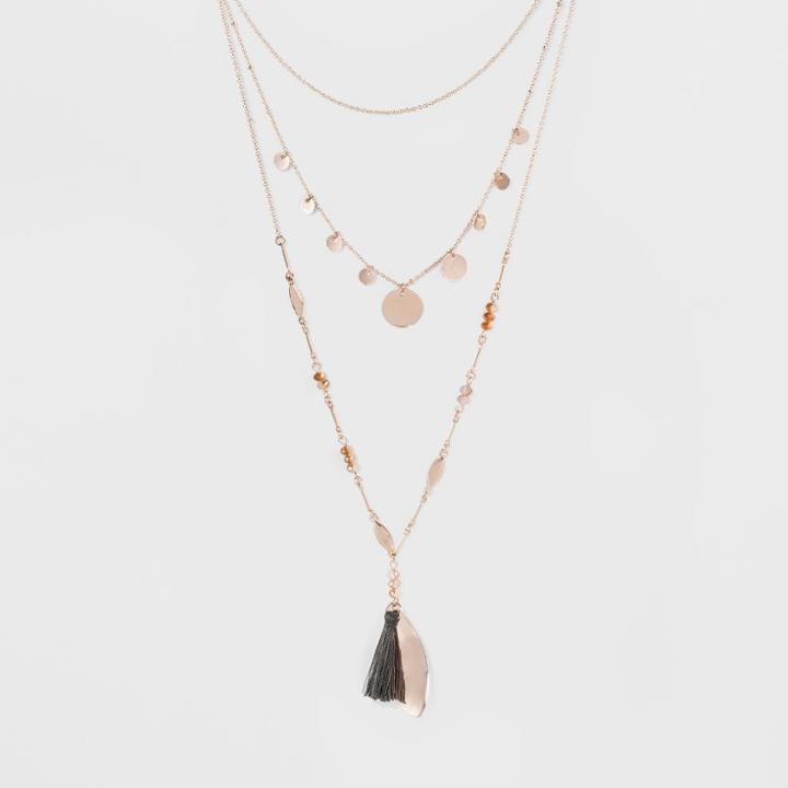 Target Disc Charms, Glitzy Beads, And Tassels Choker Necklace - Rose Gold