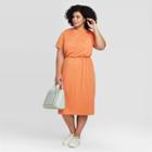 Women's Plus Size Short Sleeve Crewneck T-shirt Dress - A New Day Orange 1x, Women's,