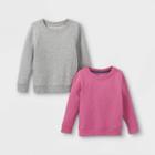 Toddler Girls' 2pk Fleece Pullover Sweatshirt - Cat & Jack Pink/gray