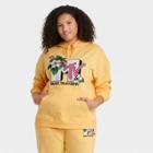 Women's Mtv Plus Size Floral Print Logo Hooded Graphic Sweatshirt - Yellow