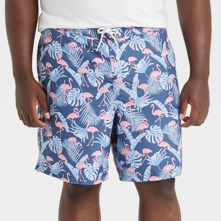 Men's Big & Tall 9 New Two-tone Flamingo Board Shorts - Goodfellow & Co Navy Blue