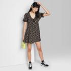 Women's Puff Short Sleeve Tie-front Dress - Wild Fable Black Floral