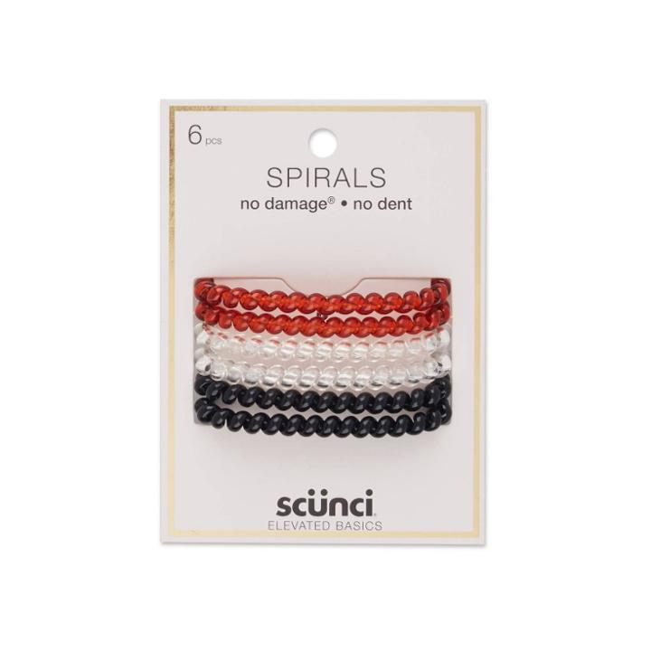 Scunci No Damage Spirals - 6ct - Black / Clear / Tort