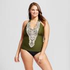 Surfside Women's Plus Size Crochet Halter Tankini - Green